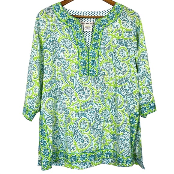 Gretchen Scott Designs Tops - Gretchen Scott Size Medium Tunic Top Blouse 3/4 Sleeve Preppy‎ Coastal Lagenlook